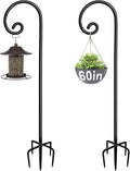 Outdoor Shepherd Hooks 60 inch Tall for Bird Feeder (2 Packs), Adjustable Metal Garden Poles for Hanging Plants Solar Light Lantern, Bright Black