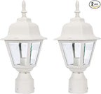 White Lamp Post Light with Planter, Solar Outdoor