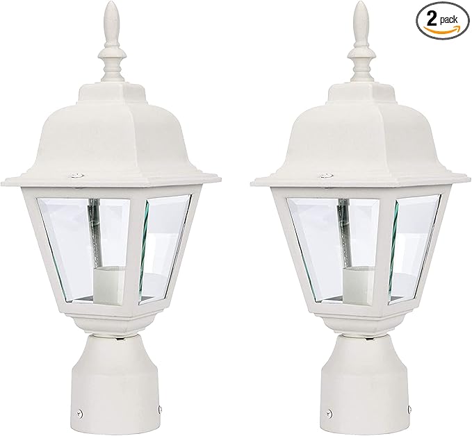 White Lamp Post Light with Planter, Solar Outdoor