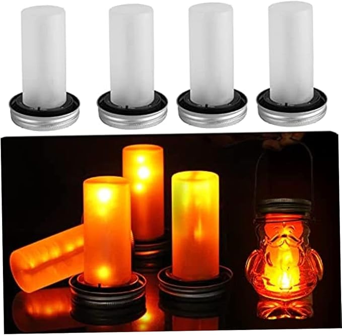 Solar Mason Jar Lids, Mason Jar Lights, LED Solar Lids Lights for Jars, Simulation Flame Flickering Garden Wedding Patio Home Decoration for Regular Mouth Lantern