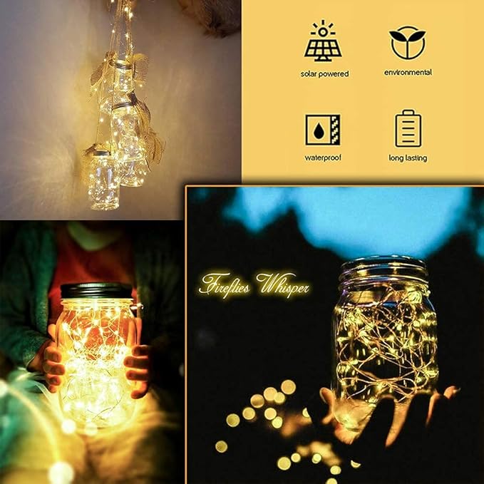 Outdoor Hanging Lanterns Solar Powered Mason Jar Lights with 30 LEDs Led String Lights for Wedding Garden Patio (Jars & Hangers Included) (2-Pack)