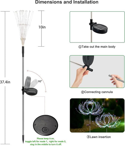 Solar Garden Lights Outdoor Waterproof, 2 Pack 120 LED Solar Firework Lights Decorative Garden Décor Outside for Flowerbed Pathway Party Christmas Decoration, Multicolor