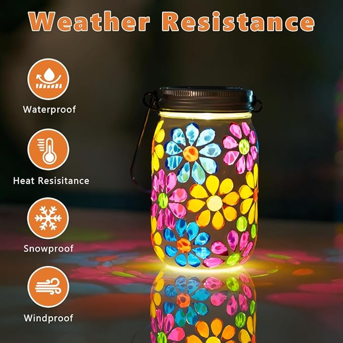 Stargarden 2Pack Mosaic Solar Lantern ,Mosaic Lights ,Outdoor Hanging Jar Lights ,Waterproof Solar Lamps for Tree, Garden, Patio, Yard, Outdoor(Flower)