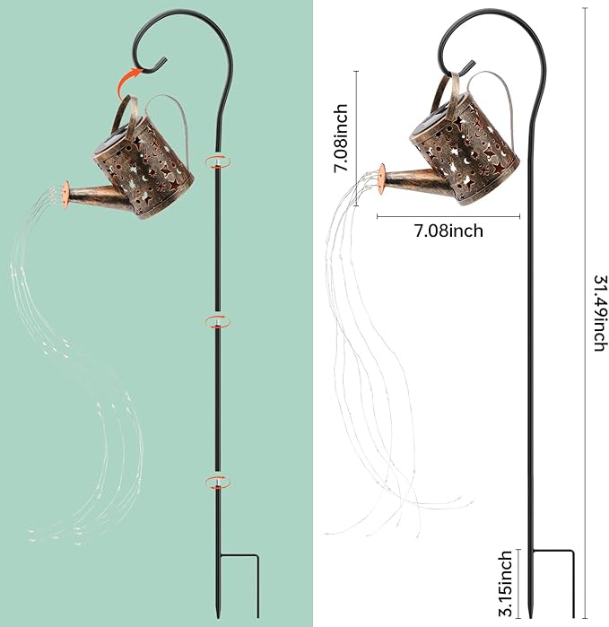Solar Watering Can Lights Outdoor，Metal Hanging Garden Decor, Waterproof Solar Powered Lights for Patio, Lawn, Yard，Cute Outdoor Decoration for Mom, Grandma, Lady，Perfect Birthday Gift