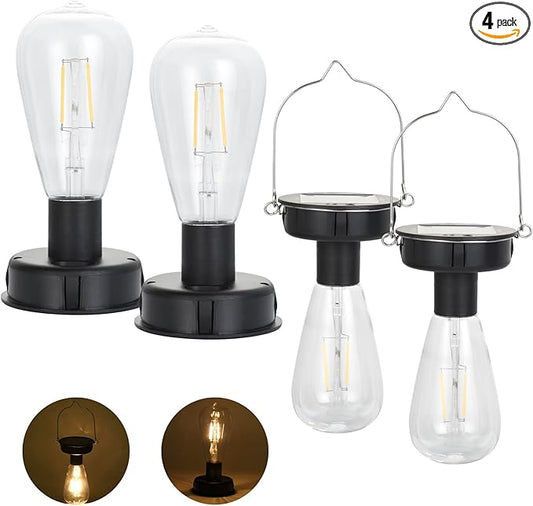 ELUTENG 4 Pack Solar Hanging Lights - Replacement Top with Bulb (2.75 Inch) - Waterproof Solar Lantern Accessories for DIY Outdoor Lanterns