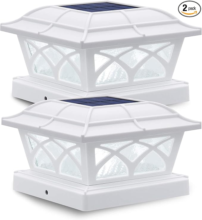 2-Pack Warm White Solar Deck Post Lights, Outdoor LED Caps