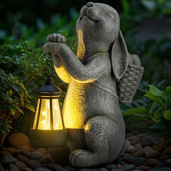 Solar Rabbit Garden Statue Light, Outdoor Decor