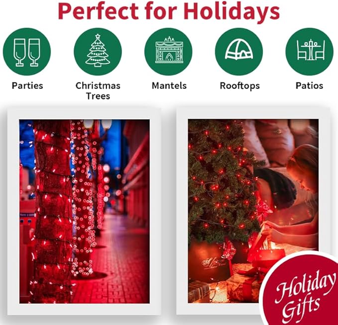50 LED Christmas Twinkle Lights, 16ft Waterproof for Yard