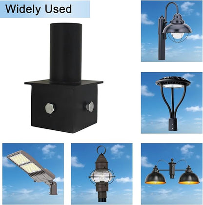 Tenon Adaptor for 3 Inch Square Pole, Metal 3.5" Square Slip Fitter Adapter with 2 3/8 Round Adaptor for Parking Lot Light, Outdoor Mount Bracket, Street Lights