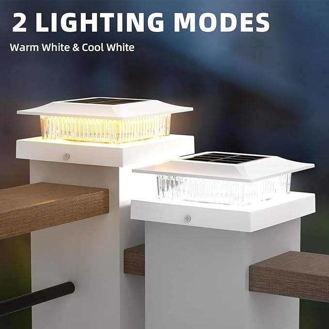 4x4 Solar Post Cap Lights 16 Pack, Fence Post Solar Lights with Warm White/Cool White, Only Fit 4x4 Wood/Vinyl Posts, Waterproof Outdoor Deck Post Light for Deck, Fence, Porch(White)