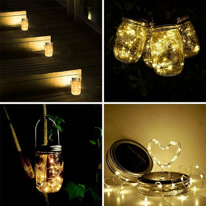 SunKite Solar Mason Jar Lights, 8 Pack 15 LED Waterproof Fairy Firefly Jar Lids String Lights with Hangers(NO Jars), Patio Yard Garden Wedding Easter Decoration - Warm White