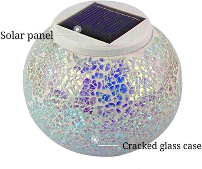 SunKite Solar Table Lights Outdoor Indoor Color Changing Crackle Crystal Glass Night Lights,Waterproof Solar Powered Mosaic Glass Lamp for Garden Yard Patio Christmas Decorations (Light Color)