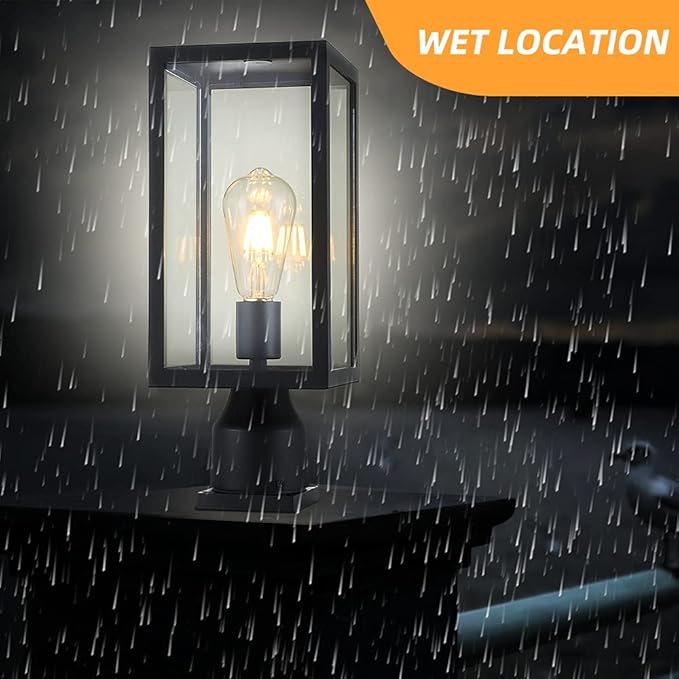Large 15 inch Outdoor Post Light,Waterproof Cast Aluminium Lamp Post Light Fixture,Post Lantern with Pier Mount Base,Matte Black,Suitable for Garden,Yard,Driveway,etc