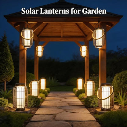 pearlstar Large Solar Powered Lantern Outdoor-Heavy Duty Metal Hanging Lights Decorative Solar Table Lamp Waterproof for Outside Patio Yard Garden Porch Tabletop Decor (Copper)