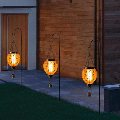 Starsoul Hot Air Balloon Solar Lantern Bee Glass Hanging Outdoor Hot Air Balloon Solar Flickering Flame Light Waterproof Garden Patio Yard Party Decorations