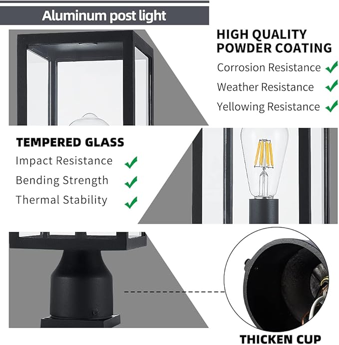 Outdoor Post Lighting Fixture, Black Weatherproof Post Light