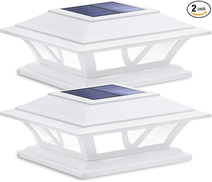 2-Pack Warm White Solar Yard Post Lights, Outdoor LED Caps
