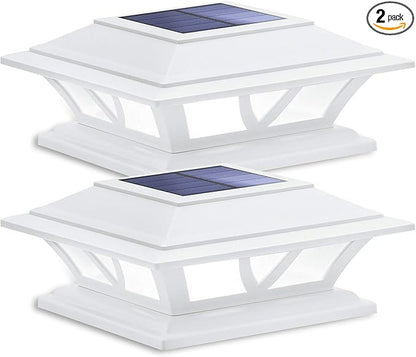 SIEDiNLAR Solar Post Lights Outdoor 2 Modes LED Fence Deck Cap Light for 4x4 5x5 6x6 Posts Garden Patio Decoration Warm White/Cool White Lighting White (2 Pack)