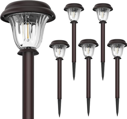 Solar Lights Outdoor, 6 Pack Metal Solar Pathway Lights, Heavy Duty Stainless Steel & Glass, Auto On/Off Waterproof Garden Lights for Driveway Landscape Walkway Yard Outdoor Decor (Warm White)