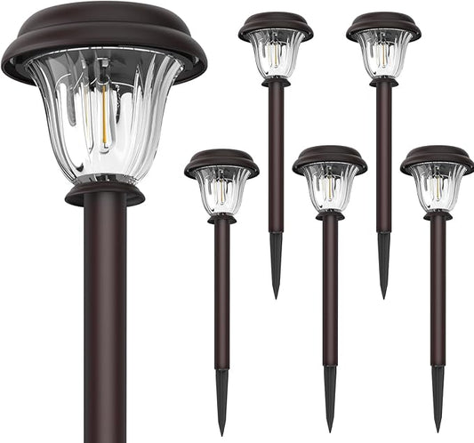 Solar Lights Outdoor, 6 Pack Metal Solar Pathway Lights, Heavy Duty Stainless Steel & Glass, Auto On/Off Waterproof Garden Lights for Driveway Landscape Walkway Yard Outdoor Decor (Warm White)