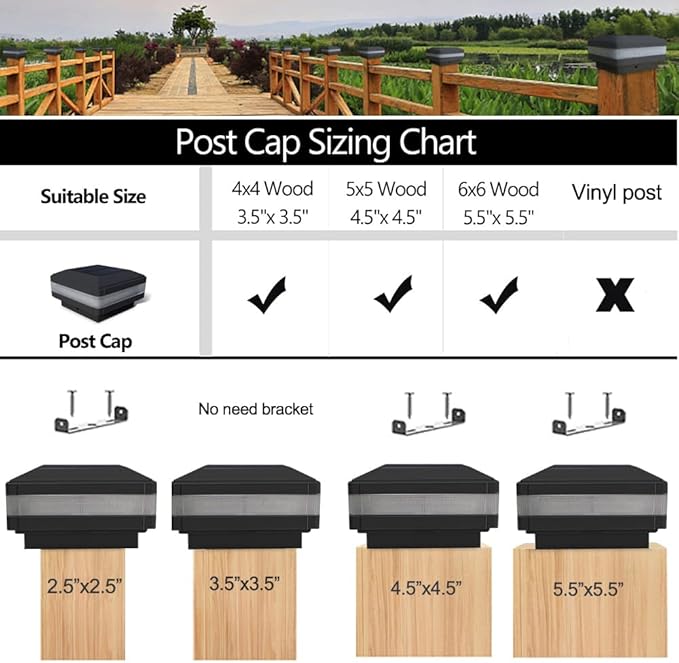 Sumaote Solar Post Cap Light, Outdoor Waterproof LED Solar Post Light Fits 4x4 5x5 6x6 Wooden Posts Fence Lights Platform Garden Patio Deck 6000K White Lighting, Black Shell, 1 Pack
