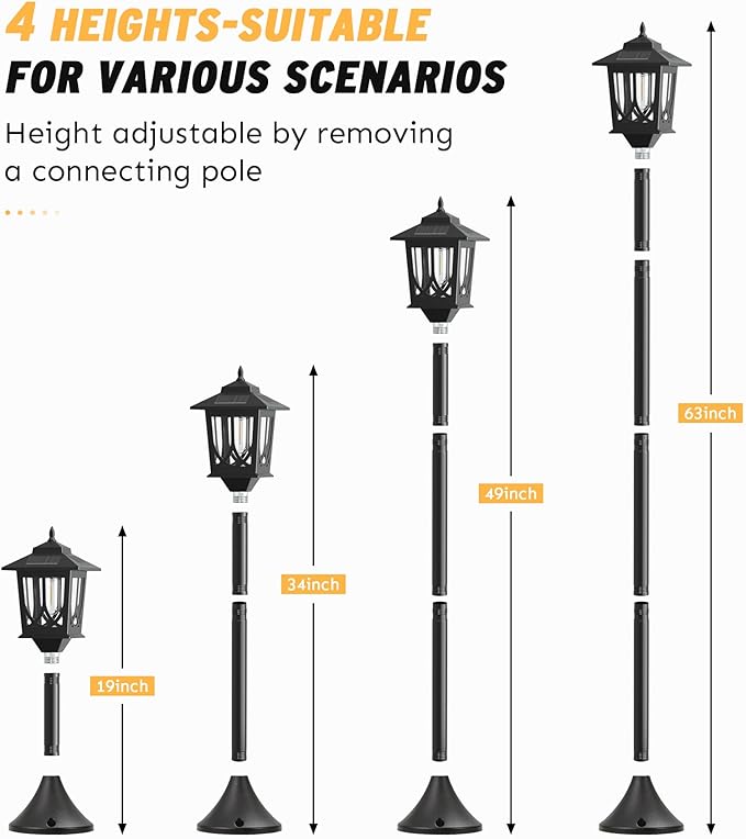 63" Solar Lamp Post Light 2 Pack, Solar Light Posts for Outside Waterproof, Outdoor Lamps for Patio, Backyard, Front Porch Decor, Warm White, Replaceable Bulb