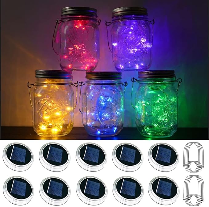 10-Pack Solar Mason Jar Lid Lights, 30 LED Garden Fairy