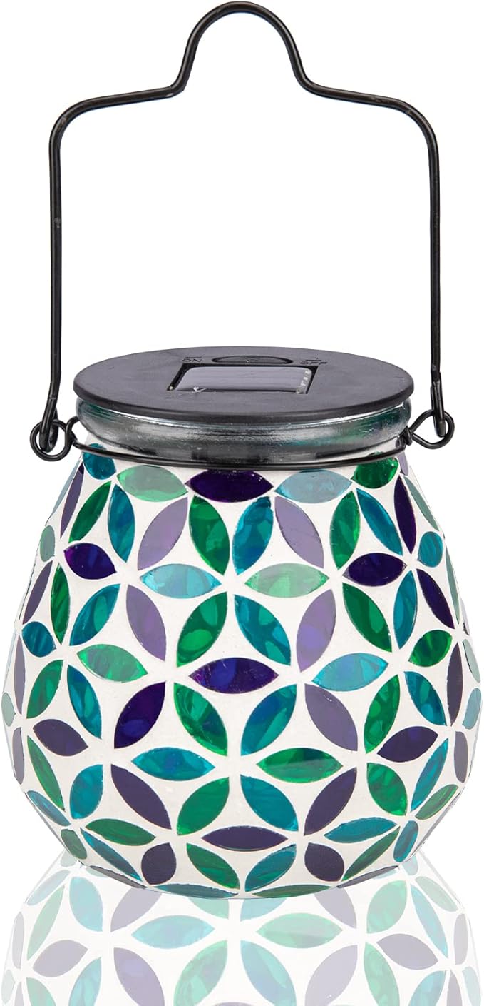 Mosaic Solar Lantern Set, Rustic Garden Lighting