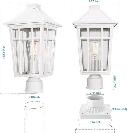 Darkaway Large Outdoor Post Lights Lamp Post Light Fixture, 17inch Waterproof Aluminum Post Lamp with Glass, Fence Deck Lighting for Garden, Patio, Pathway (Large，White)
