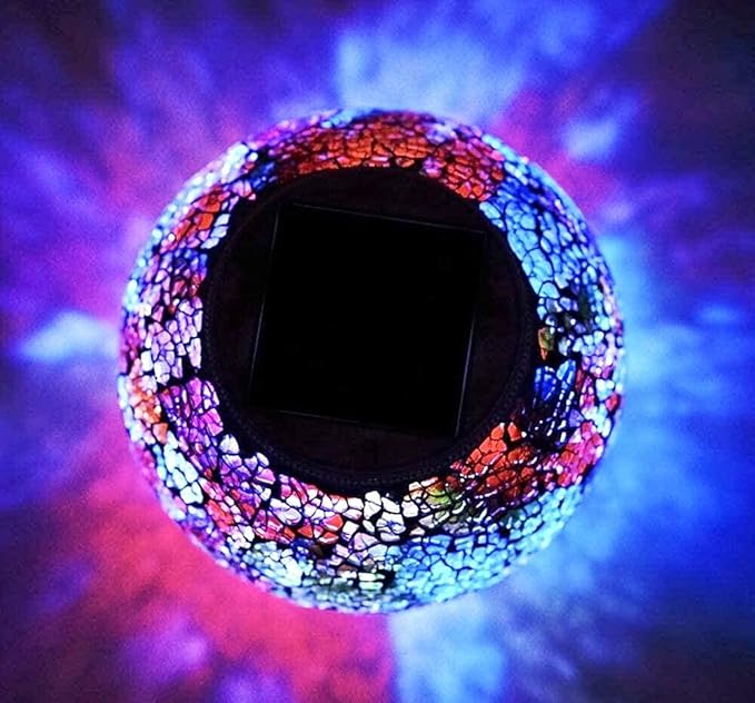SunKite Solar Table Lights Outdoor Indoor Color Changing Crackle Crystal Glass Night Lights,Waterproof Solar Powered Mosaic Glass Lamp,for Garden Patio Yard Christmas Decorations (Multicolor)
