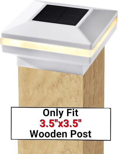 Dynaming 12 Pack Solar Post Lights, Outdoor Solar Powered Decorative Post Cap Light, White Shell & Warm White LED Lighting for Fence Deck Patio, Only Fit 3.5"x3.5" Wooden Posts