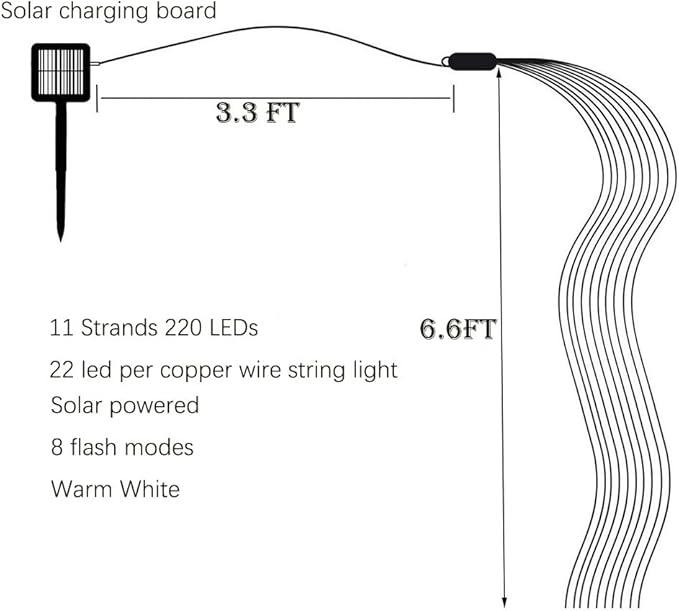 220 LED Solar Firefly Bunch Lights, 8 Flashing Modes, Fairy Copper Wire Waterproof String Light, Decorative Vine Solar Watering Can Light, Outdoor Garden Christmas Decor Lights (Warm White)