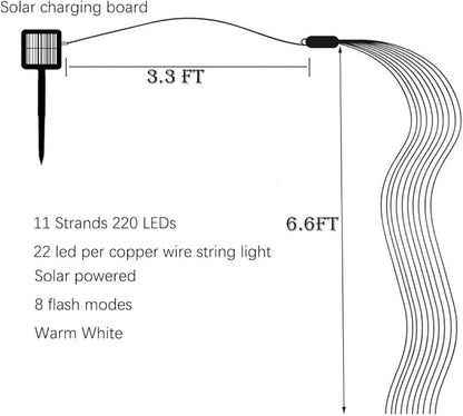 220 LED Solar Firefly Bunch Lights, 8 Flashing Modes, Fairy Copper Wire Waterproof String Light, Decorative Vine Solar Watering Can Light, Outdoor Garden Christmas Decor Lights (Warm White)