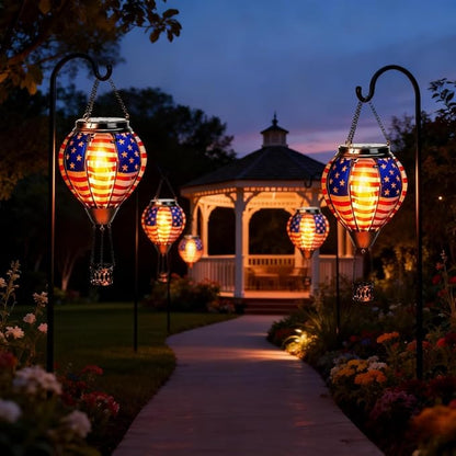 Larekook Solar Hot Air Balloon - Solar Lanterns Outdoor Hanging Waterproof for Garden Yard Patio Farmhouse Decoration，Stained Glass Flag