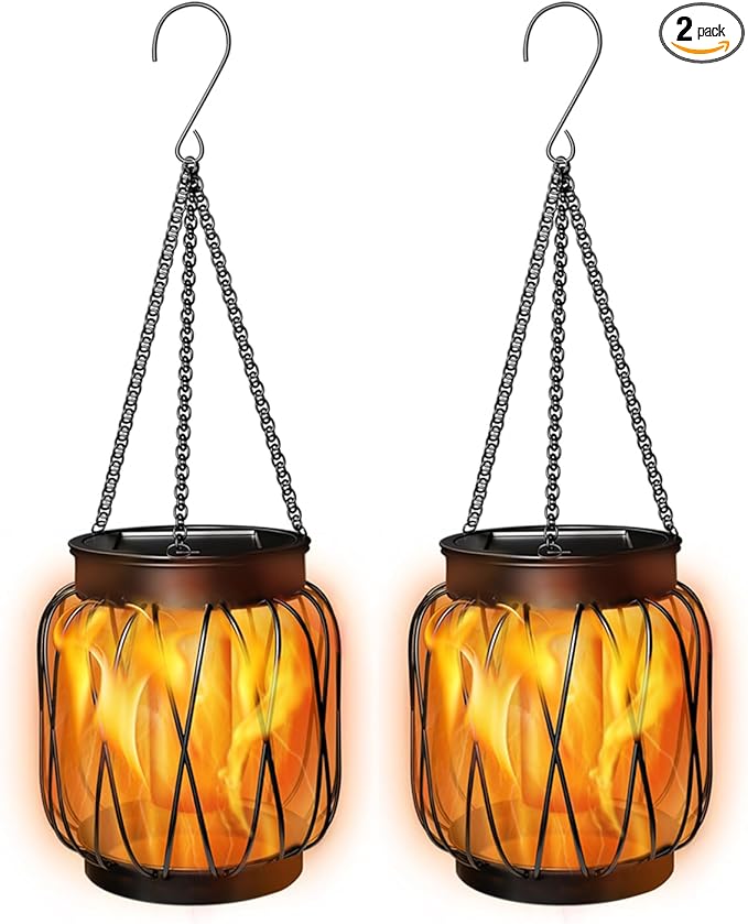 Backyard Solar Hanging Lanterns 2-Pack, Elegant Backyard Decor