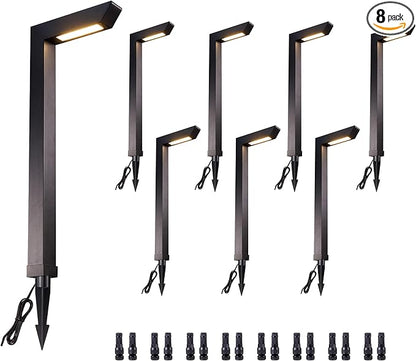 LED Pathway Lights Wired, 12V Landscape Path Lights 3000K/4000K/5000K Adjustable, Low Voltage Outdoor Waterproof, 5W 235LM Black Aluminum for Lawn Garden 8 Pack