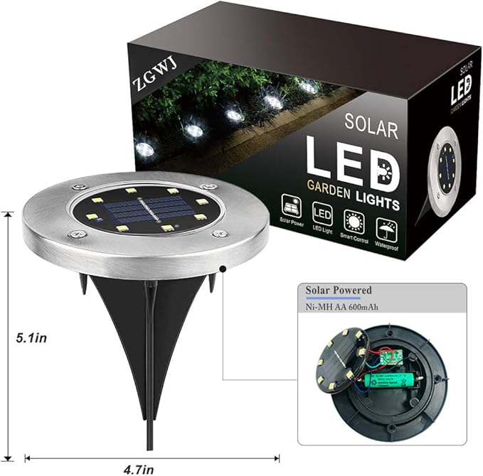 8-Pack White In-Ground Solar Lights, Flat LED Walkway