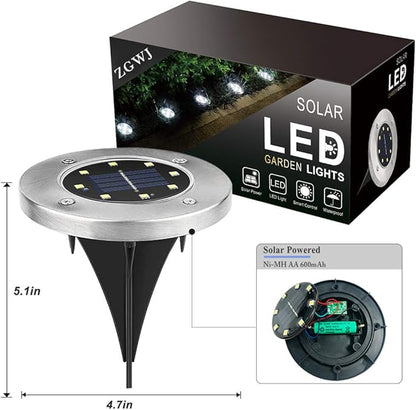 ZGWJ 8 Pack Solar Ground Lights,8 LED Upgraded Outdoor Garden Lights Landscape Lighting for Lawn Pathway Yard Deck Patio Walkway White