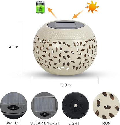 Solar Lanterns Waterproof Outdoor Decor - 1 Pack White Hollow Out Metal Solar Lights - Unique Gifts for Women Mom Wife - Outside Garden Yard Porch Indoor Tabletop Retro Decorations