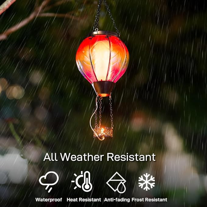 Starsoul Hot Air Balloon Solar Lantern with Candle Holder Flickering Flame Hanging Garden Light Waterproof Glass Solar Lanterns Outdoor Waterproof Decorative for Lawn Porch Tree Yard