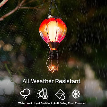 Starsoul Hot Air Balloon Solar Lantern with Candle Holder Flickering Flame Hanging Garden Light Waterproof Glass Solar Lanterns Outdoor Waterproof Decorative for Lawn Porch Tree Yard