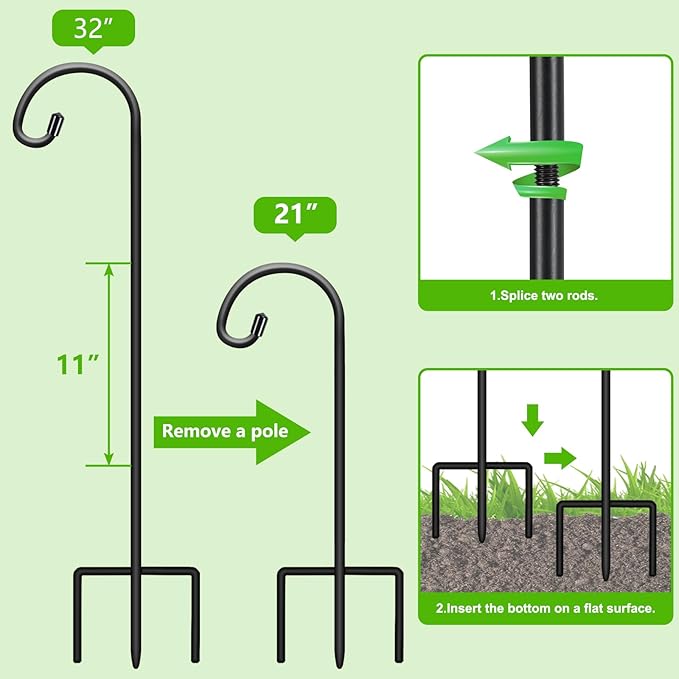 2-Pack 32" Garden Shepherd Hooks, Iron Plant Hangers