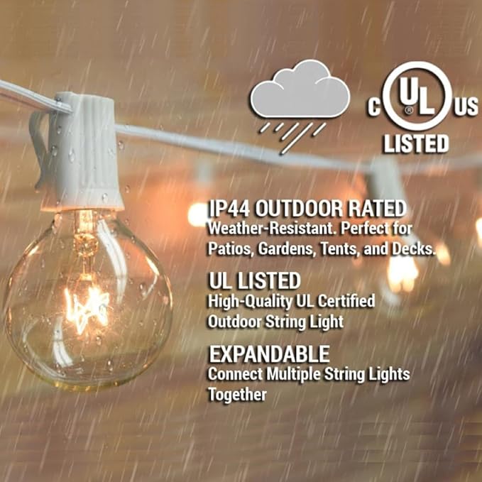 25ft LED Patio String Lights, Waterproof Outdoor