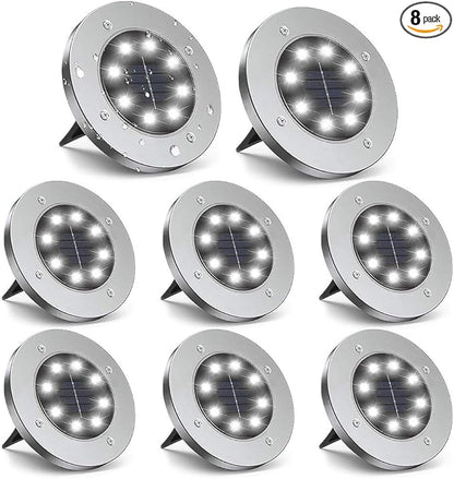 ZGWJ 8 Pack Solar Ground Lights,8 LED Upgraded Outdoor Garden Lights Landscape Lighting for Lawn Pathway Yard Deck Patio Walkway White
