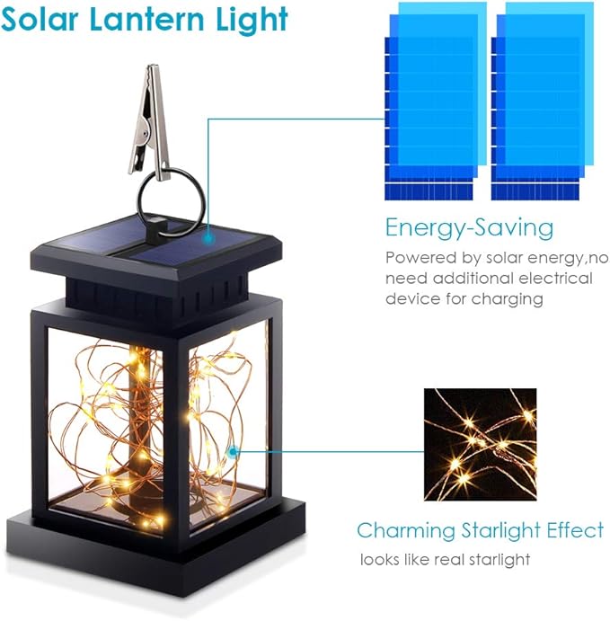 TOPCHANCES Solar Mason Jar Lights, Outdoor Lantern Hanging Lights Lamp Solar String Lights,IP44 Waterproof, Built-in 600 mAh Rechargeable Battery for Garden Patio Courtyard (Stars)