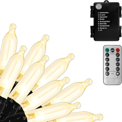 Battery Operated Christmas Lights, 33Ft 100 LED Warm White String Lights with Auto Timer & 8 Modes, Shatterproof Waterproof for Outdoor Indoor Wedding Party Home, Black Wire
