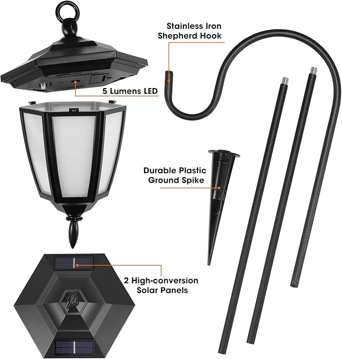 Viewsun 34 Inch Solar Hanging Lights, Shepherd Hook Lights with 4 Lighting Modes Waterproof Outdoor Decorative Solar Lantern Lights for Garden Decor, Patio, Backyard, Pathway, 4 Pack