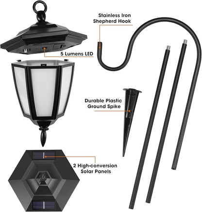 Viewsun 34 Inch Solar Hanging Lights, Shepherd Hook Lights with 4 Lighting Modes Waterproof Outdoor Decorative Solar Lantern Lights for Garden Decor, Patio, Backyard, Pathway, 4 Pack