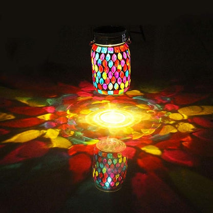 Mosaic Lights Outdoor Hanging Lanterns, Rechargeable Mosaic Solar Lanterns， Outdoor Waterproof Solar Night Lights Table Lamps for Decorations