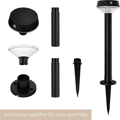 EcoPath Solar Collection LED Landscape Path Light or Fence Post Light with Linkable IR Motion Sensor and Daylight Sensor 80 Lumens 8 Hours on Full Charge 3000K in Black (Pack of 2)